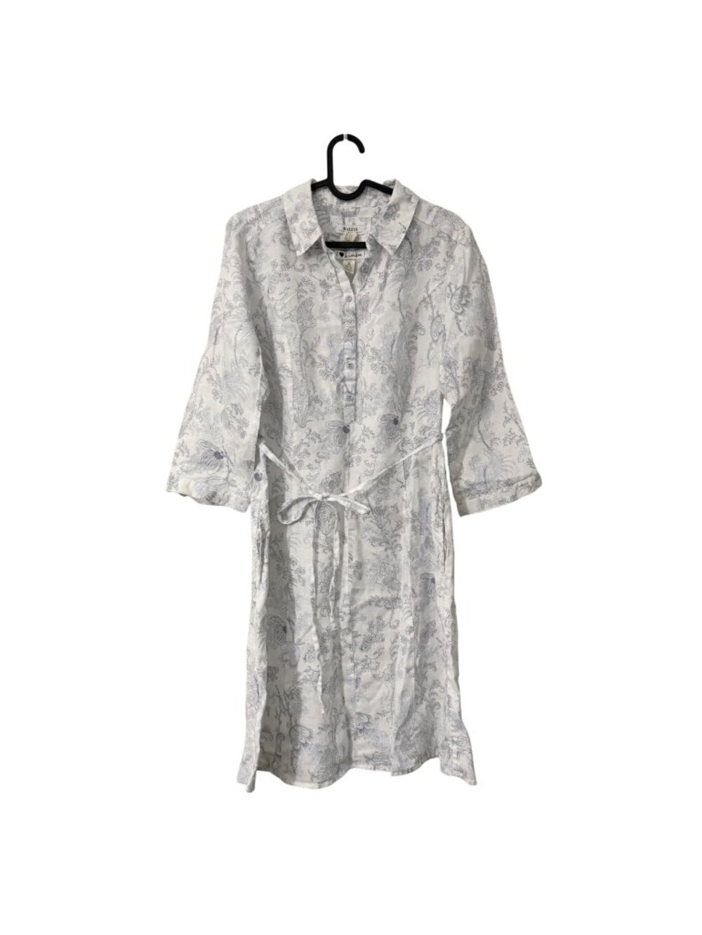 Malvin Germany Blue French Country Floral Linen Popover Shirt Dress Womens Small